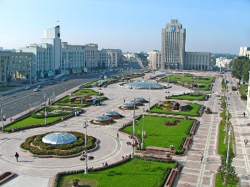 This photo depicts Independence Avenue in Minsk, the capital of Belarus.  Photo by Alexander Loyko of Minsk.